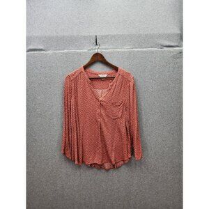Womens Market & Spruce XL Burnt Orange Polka Dot V-Neck Blouse 3/4 Sleeves Rayon